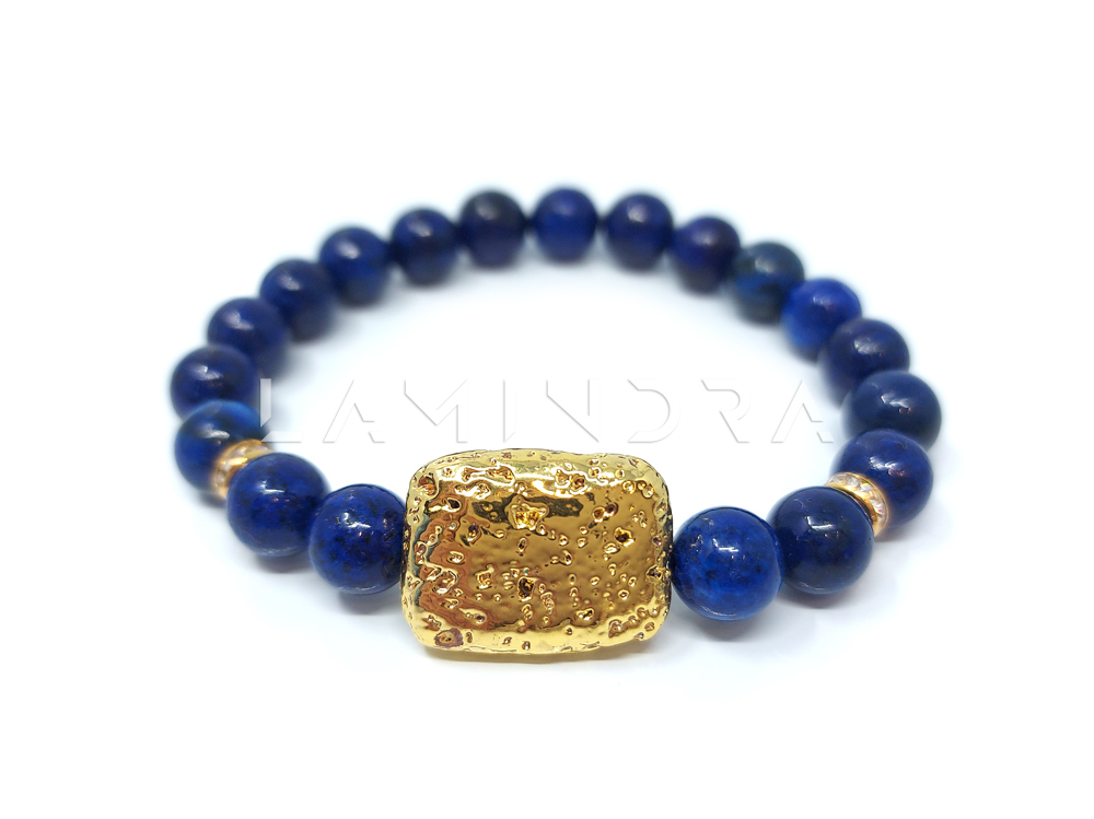 Karkötők, kézműves ékszerek: KA015, Lazurit Lápisz Lazuli és arany színű Lávakő ásvány karkötő